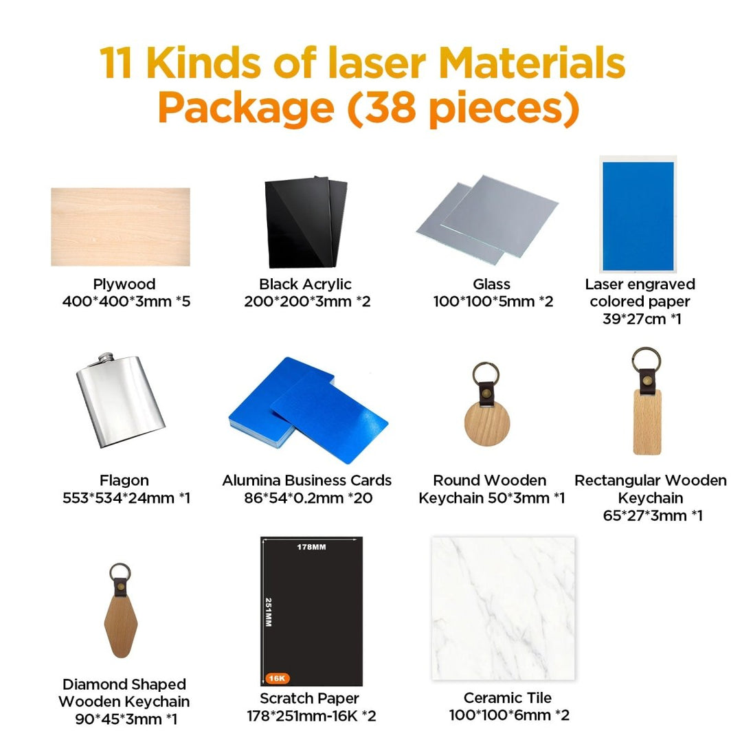11 Kinds of Laser Materials Package(38 pieces) - ACMER