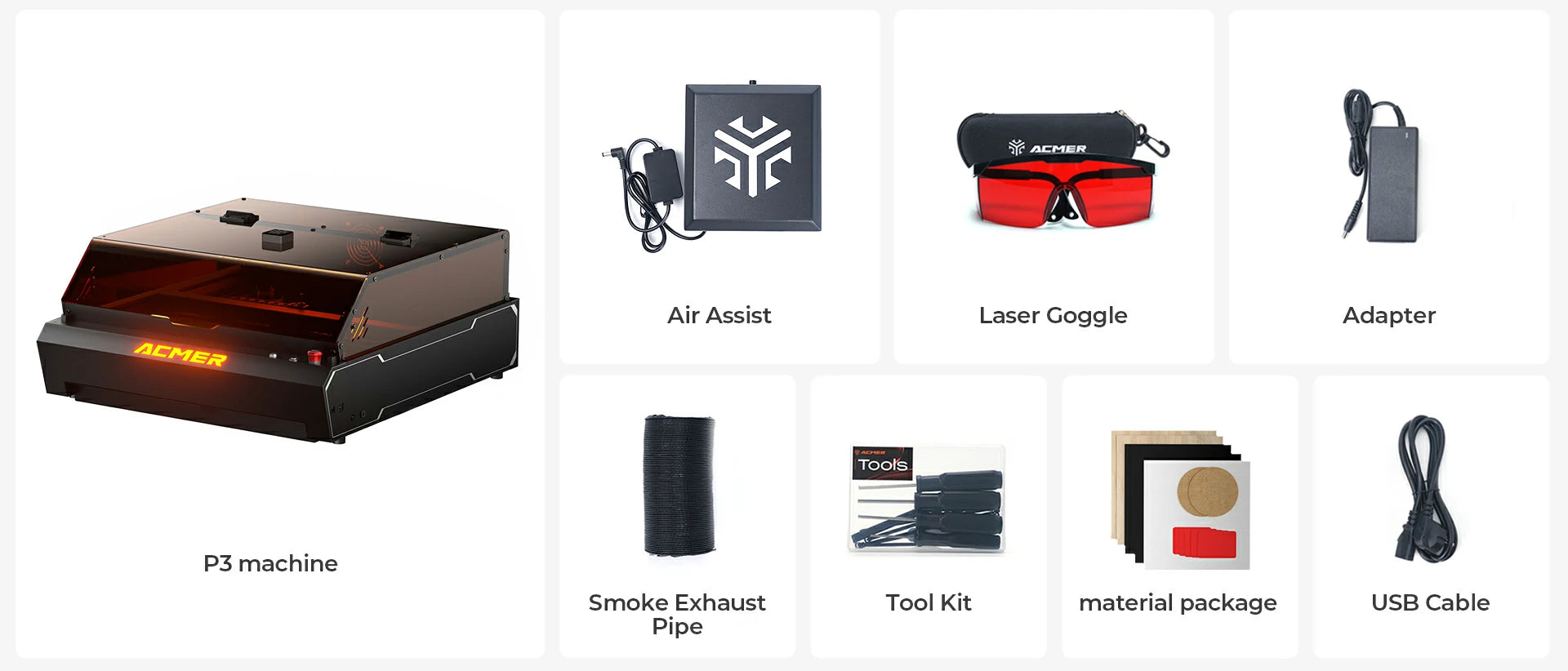 ACMER P3 IR & Diode Dual Laser Engraver-package list